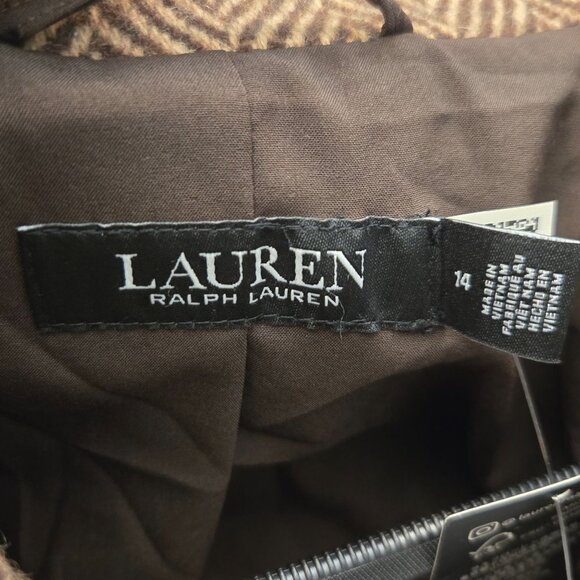 Ralph Lauren Double-Breasted Herringbone Coat 14 Tan Multi Wool Academia NWT - Picture 10 of 13